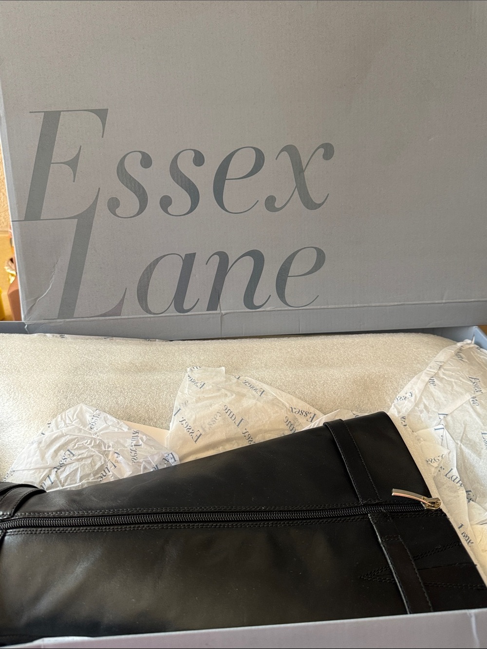 Essex Lane Black Leather Knee Boot with Side Zip